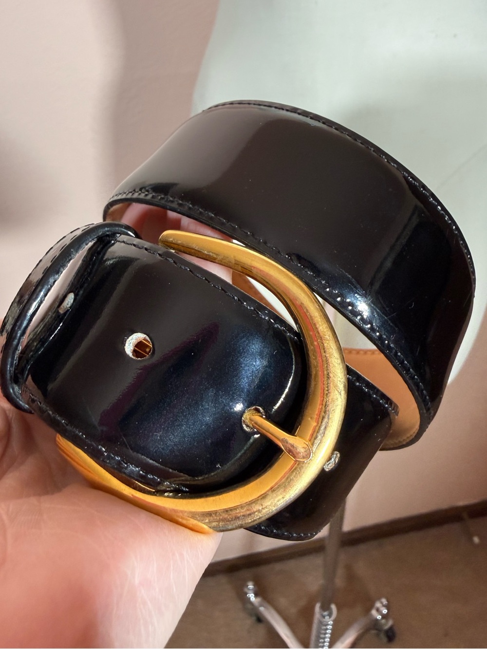 Vintage 1990βs Harken black patent leather Wide belt gold buckle Small made USA